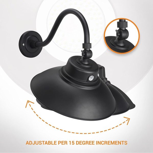 14in. Black Gooseneck Barn Light LED Fixture for Indoor/Outdoor Use ?C Photocell Included - Swivel Head - 42W - 3800lm - Energy Star Rated - ETL Listed - Sign Lighting - 3000K (Warm White)