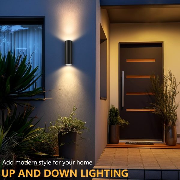 Outdoor Wall Light, Exterior Lighting - ETL Listed, Matte Black Stainless Steel Waterproof Wall Mount Cylinder Design - Up Down Light Fixture for Porch, Backyard and Patio (2 Pack)