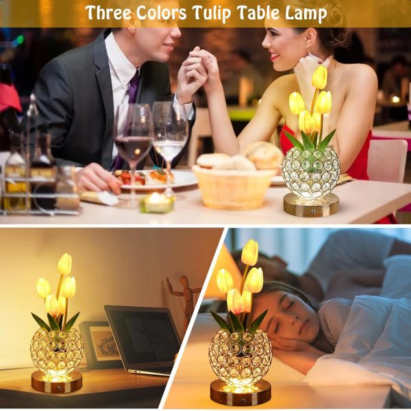 Tulip Flower Lamps, Table Lamp with USB Charging??Desk Lamp LED Analog Tulip Night Light with Vase, Table Lamp Decorations, Date Party Home Decoration