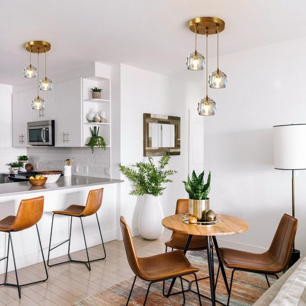Mini Crystal Chandeliers 3 Light Clear Crystal Glass Ceiling Pendant Lighting Modern Gold Sputnik Chandelier Lighting for Bedroom Living Room Dining Room (A)