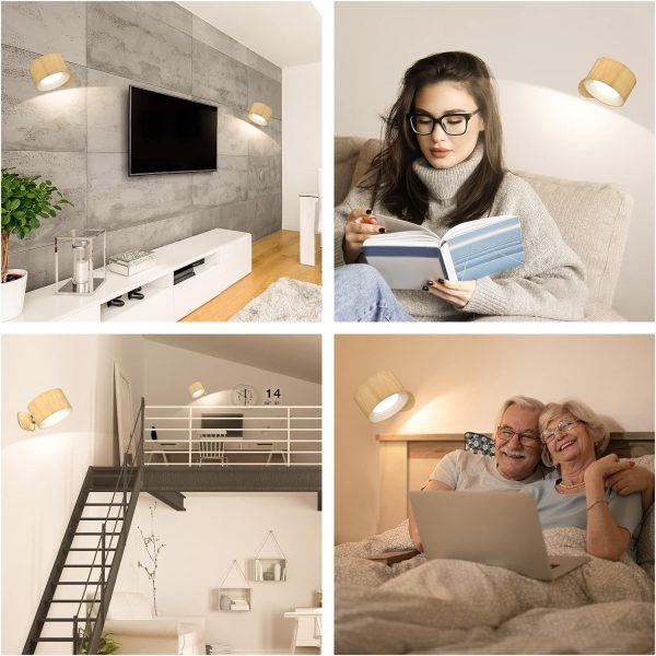 LED Sconces, Wall Mounted Lamps with Rechargeable Battery Operated USB Port 3 Color Temperatures & 3 Brightness Levels 360??Rotate Magnetic Ball, Cordless Lights for Reading Bedside