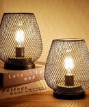 Set of 2 Metal Battery Operated Lamp 17cm Tall Metal Cage Shape Cordless Table Lamp Battery Lanterns with LED Edsion Bulb for Patio Garden Wedding Parties Indoor Outdoor(Brown)