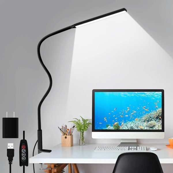 LED Desk Lamp, Swing Arm Table Lamp with Clamp, Flexible Gooseneck Task Lamp, Eye-Caring Architect Desk Light, 3 Modes 10 Brightness Levels, Memory Function Desk Lamps for Home Office, 10W
