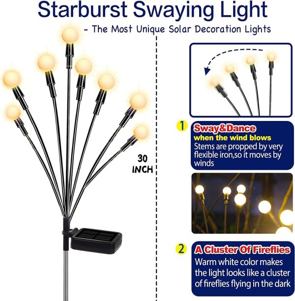 Solar Garden Lights - New Upgraded Solar Swaying Light, Sway by Wind, Solar Outdoor Lights, Yard Patio Pathway Decoration, High Flexibility Iron Wire & Heavy Bulb Base, Warm White (4 Pack)