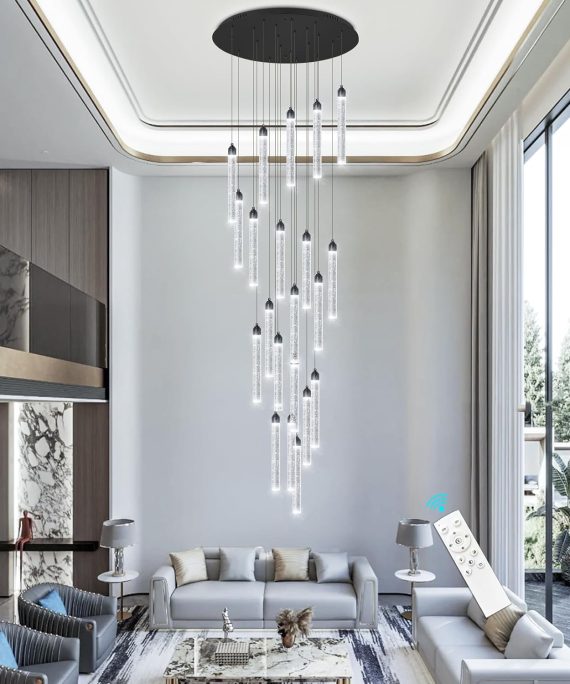 20-Lights Chandelier LED Dimmable Chandeliers for Entryway Flush Mount Ceiling Pendant Light Fixture Crystal Chandeliers for Living Room Black Finished Lighting Modern 156in High Ceiling Chandelier