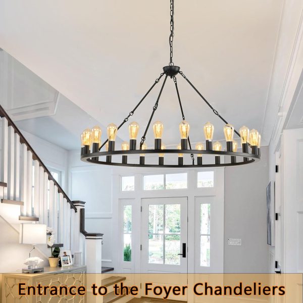 celimi Black Wagon Wheel Chandelier 24-Light Farmhouse Chandeliers Round Industrial Ceiling Light fixtures 48 inch Island Hanging Pendant for High Ceilings Living Dining Room Foyer Entryway