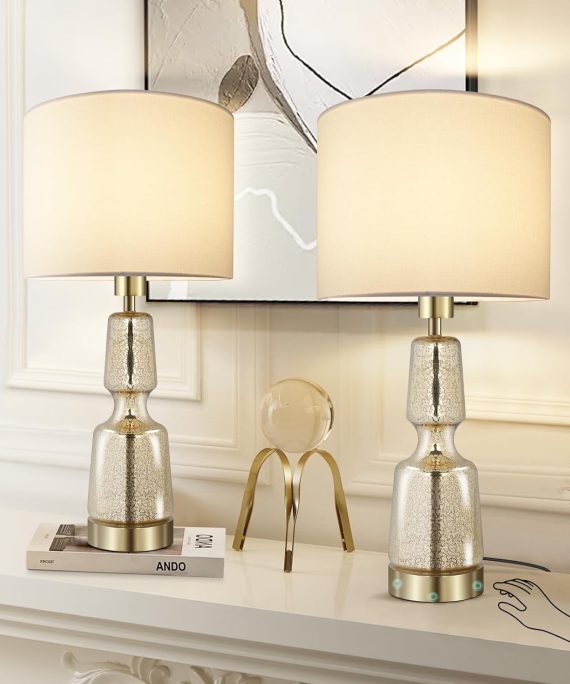 Bedside Lamps Set of 2, Dimmable Bedside Table Lamp for Bedrooms Living Room, 61cm 3-Way Touch Bedside Lamps with White Fabric Shade, Nightstand Lamps with Touch Control (2 Bulbs Included)