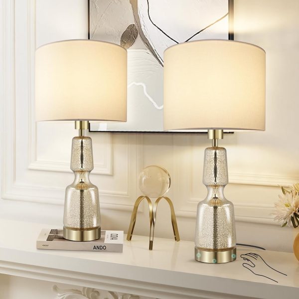 Bedside Lamps Set of 2, Dimmable Bedside Table Lamp for Bedrooms Living Room, 61cm 3-Way Touch Bedside Lamps with White Fabric Shade, Nightstand Lamps with Touch Control (2 Bulbs Included)