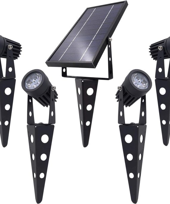 4-Spotlight Mini 50X Solar-Powered LED Spotlight (Warm White LED), Black Finish, Outdoor Garden Yard Landscape Downlight
