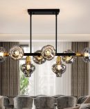 Mid Century Modern Chandelier 8-Light Black and Gold Chandeliers Fixture with Smoke Gray Glass,Ceiling Light Fixture Height Adustable Pendant Light for Kitchen Island Living Room Dining Room
