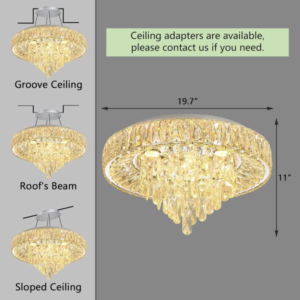 Modern Crystal Chandeliers for Dining Room LED Light Fixture Close to Ceiling Chandelier Flush Mount Ceiling Light Dimmable Lamp with Remote for Living Room Bedroom Hallway 2700K 6000K