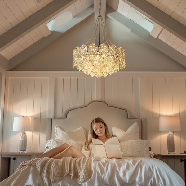 4 Light Chandelier, Romantic Ceiling Light Gold Light Fixtures with Farmhouse Metal Adjustable Height Rustic Geometric Hanging Light E12 Base for Kitchen Island, Entryway, Indoor, 6013GYD4-001