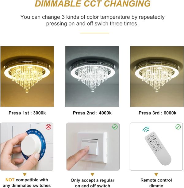 Sunny Hawaii Large Elegant Bead Crystal Chandelier, 24in Modern Led Indoor Ceiling Lamp, Flush Mount Ceiling Light Fixture for Kitchen Bathroom Bedroom Dining Room.