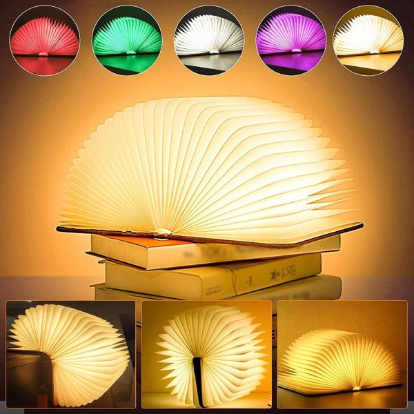 Portable Wooden Desk Book Lamp 5 Colors Night Light Bluetooth Speaker USB Rechargeable Creative Gift (19 * 13 * 2.5, Black Walnut)