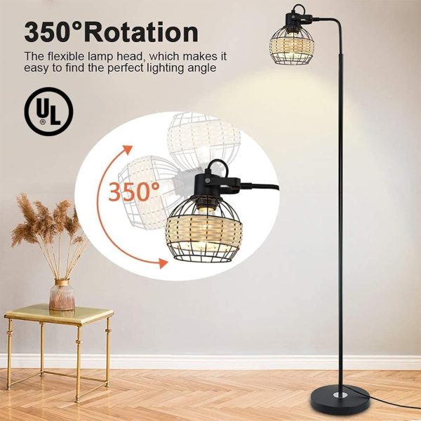 LED Floor Lamp, Adjustable Head Standing Lamp with Heavy Metal Based, Farmhouse Tall Floor Lamps Reading Lighting for Living Room, Bedroom, Study Room, Office, Black, E26 Base
