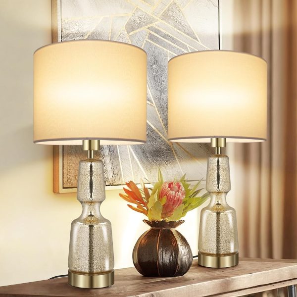 Bedside Lamps Set of 2, Dimmable Bedside Table Lamp for Bedrooms Living Room, 61cm 3-Way Touch Bedside Lamps with White Fabric Shade, Nightstand Lamps with Touch Control (2 Bulbs Included)