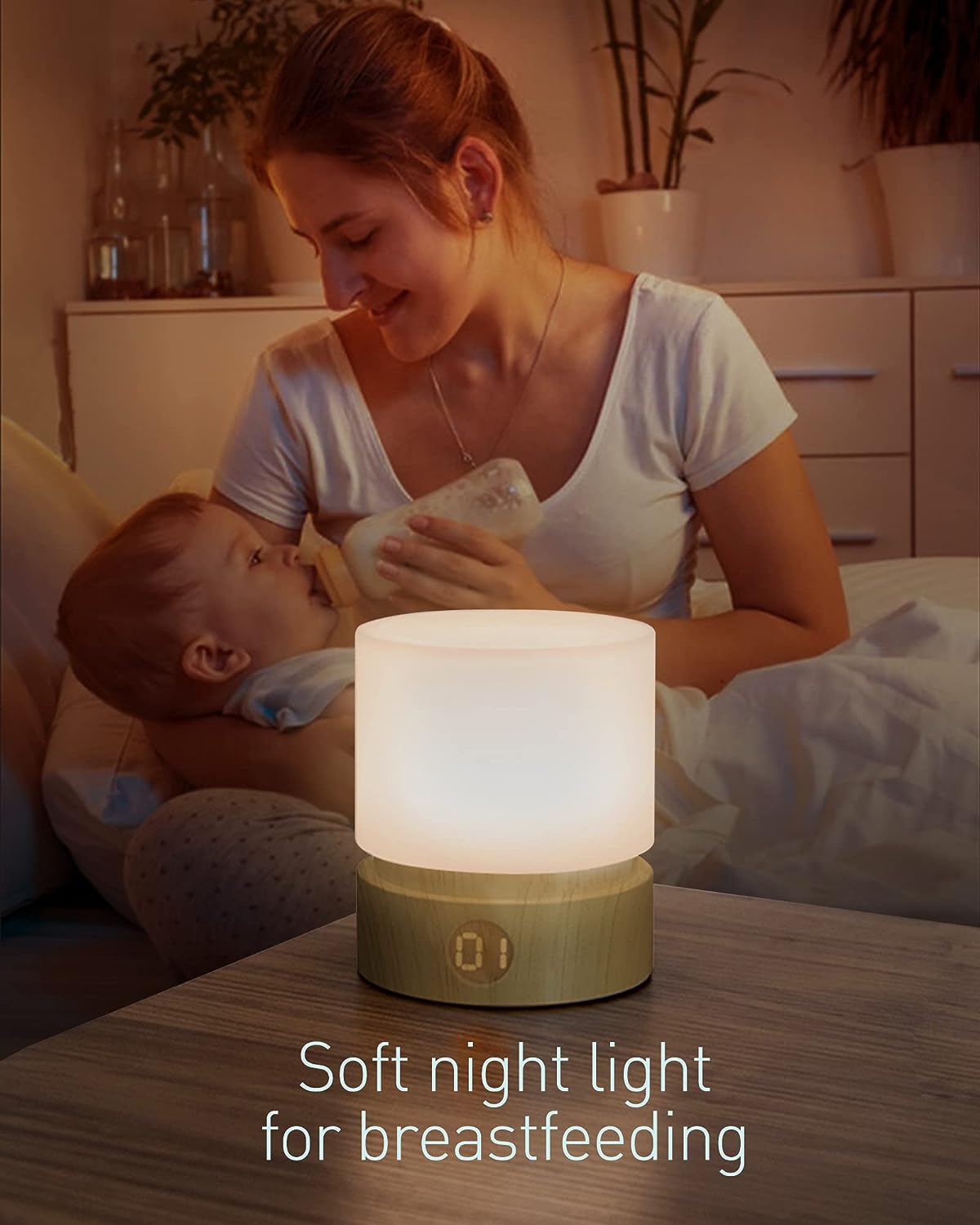 Timer Night Light,Dimmable LED Bedside Lamp,Night Light Kids and Baby Nursery,Woodgrain,Sleep Aids Light,Rechargeable,Battery Operated