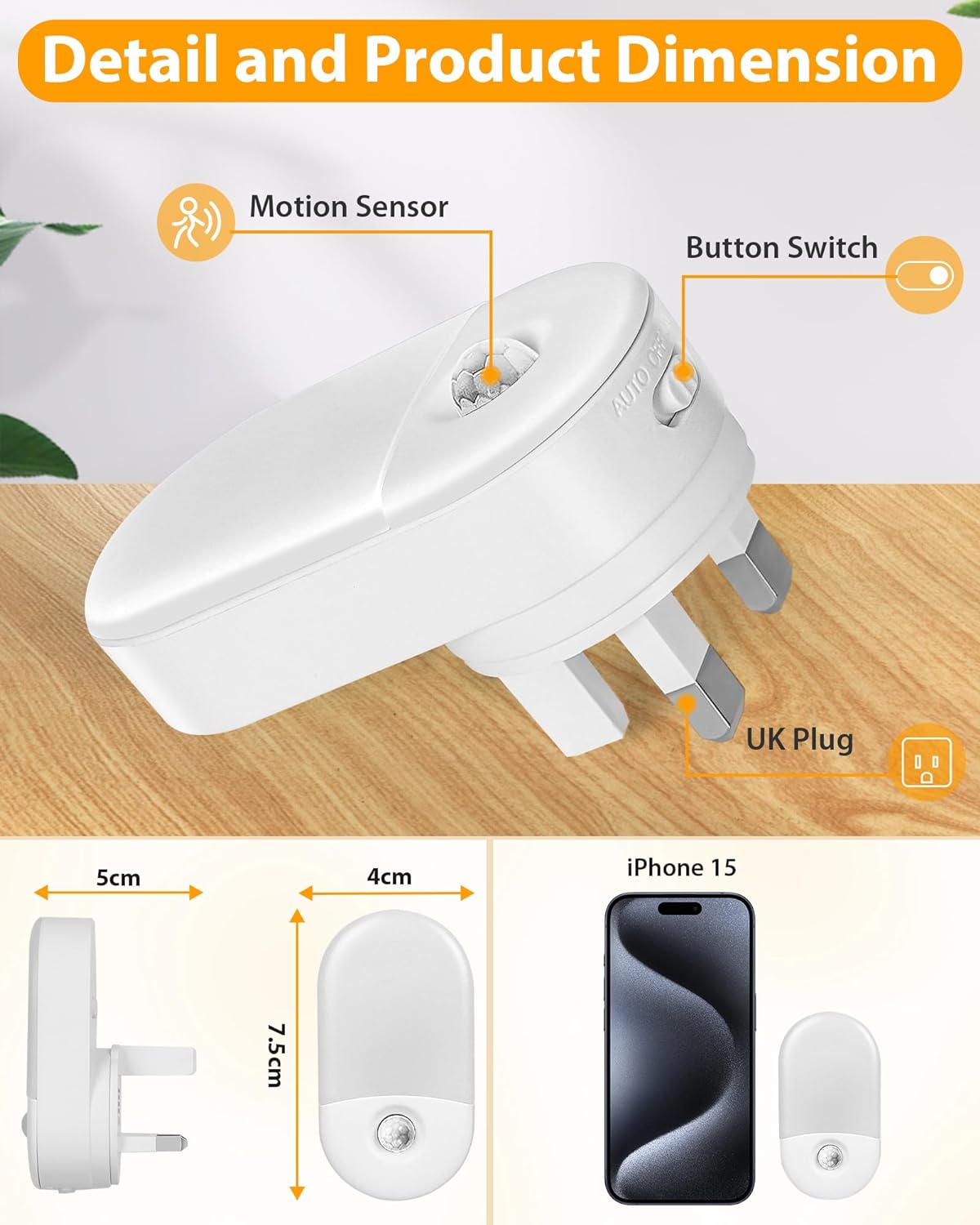 Motion Sensor Night Light Plug in, LED Night Light Dimmable 30LM and 60LM, Warm White 3000K, Indoor Night Lamp Plug into Wall for Bedroom, Kids' Room, Bathroom, Stair,2 Pack
