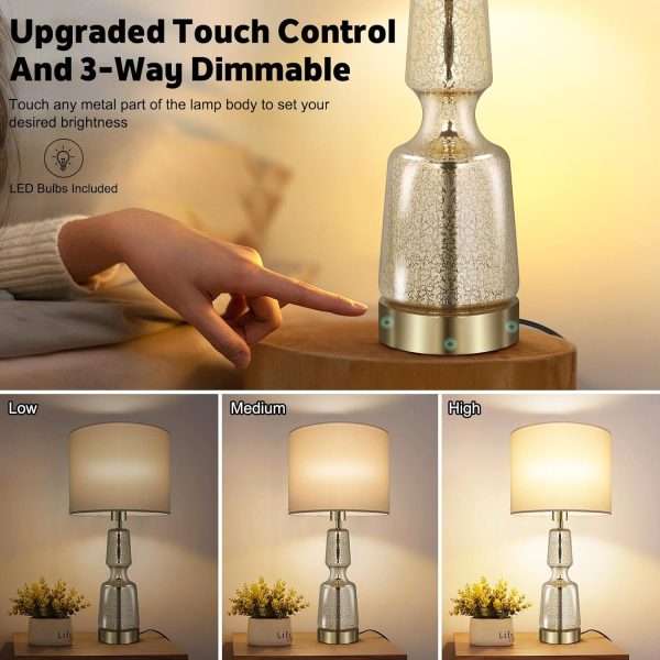Bedside Lamps Set of 2, Dimmable Bedside Table Lamp for Bedrooms Living Room, 61cm 3-Way Touch Bedside Lamps with White Fabric Shade, Nightstand Lamps with Touch Control (2 Bulbs Included)