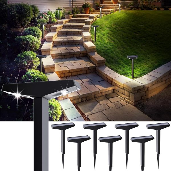 Solar Lights Outdoor 4 Pack, Solar-Powered Landscape Lighting for Outside, Perfect IP65 Waterproof Solar Pathway Lights for Backyard, Lawn, Driveway, Walkway, Garden Decorative. (Cool White)