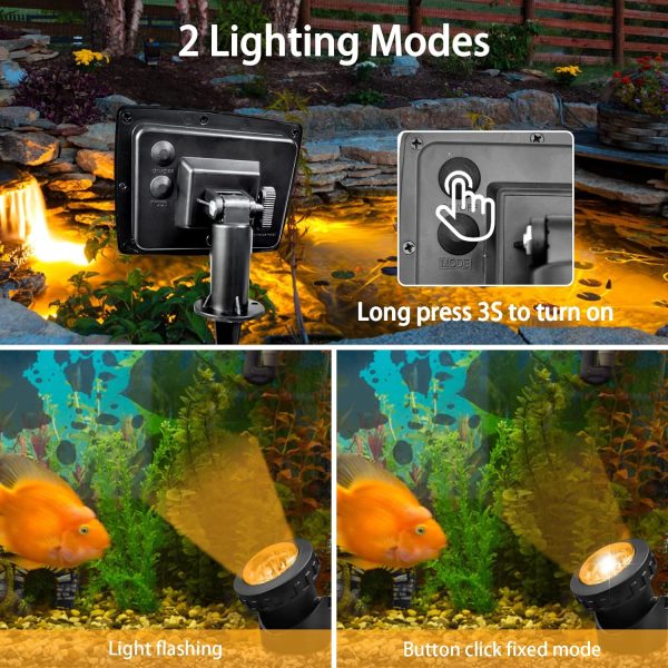 Solar LED Pond Spotlights Outdoor, VEEKI Waterproof 12 LED Solar Underwater Lights with Dual Head Submarine Landscape Spotlight Security Lighting, Adjustable Lighting Angle for Outdoor Patio (1 Pack)