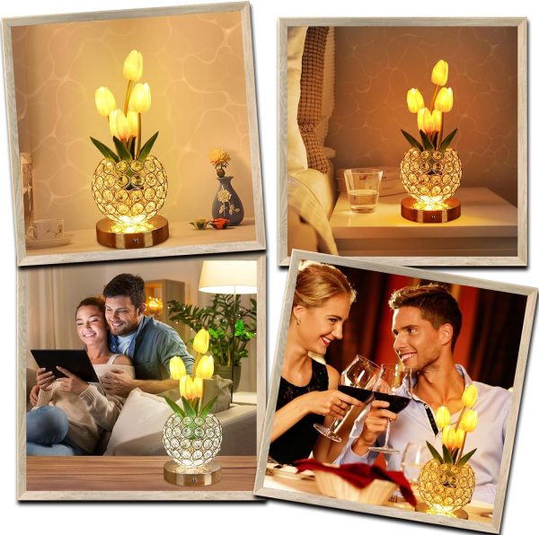 Tulip Flower Lamps, Table Lamp with USB Charging??Desk Lamp LED Analog Tulip Night Light with Vase, Table Lamp Decorations, Date Party Home Decoration