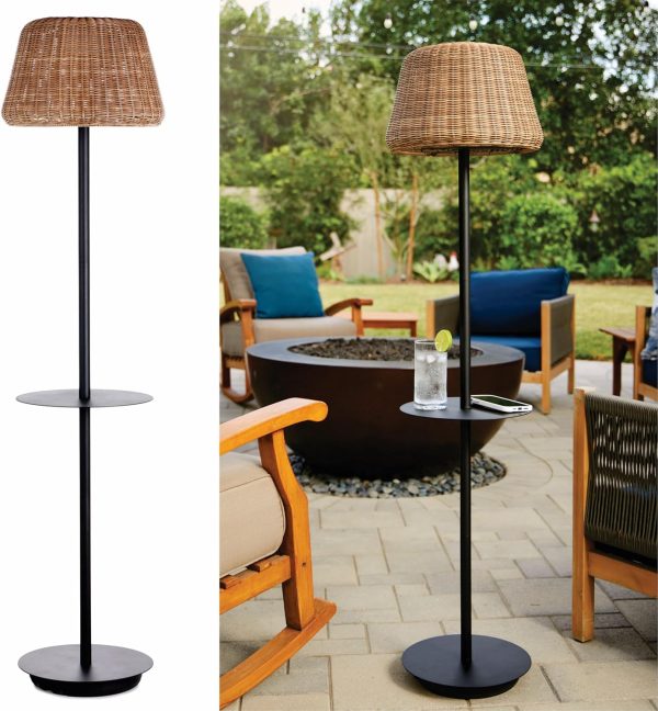 Lighting Solar Outdoor Floor Lamp with Table - Cordless Outdoor Floor Lamp - Patio, Porch, Garden - Rattan Wicker Lights for Outside - Waterproof, Rechargeable, Weatherproof