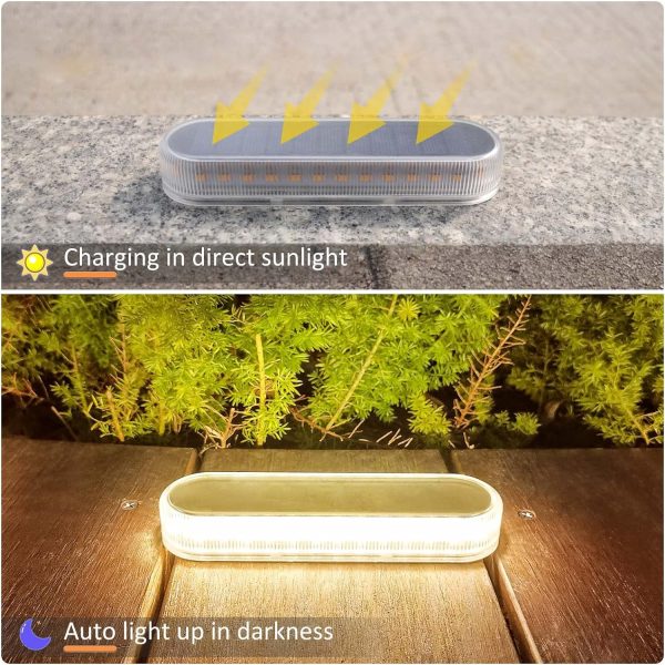 Solar Step Lights, 4-Pack 2700K Warm White LED Solar Deck Lights 40LM, Outdoor Solar Powered Fence Lights, Waterproof for Garden Yard Stairs Patio Ground Driveway Pathway Lighting