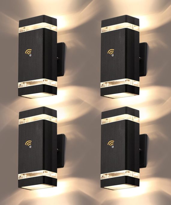 LMP 4 Packs Dusk to Dawn Outdoor Lighting, Outdoor Light Fixture with 5w LED Bulbs, Outdoor Wall Lights IP65 Waterproof Aluminum Up and Down Outdoor Lights for House, Garage, Porch, Doorway