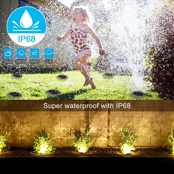 Solar Ground Lights 2 Pack,IP68 Waterproof Solar Pathway Lights, 8 LED Solar Disk Lights Outdoor Decorative, Solar Landscape Lighting for Yard Walkway Driveway Lawn Path Garden(Warm White)