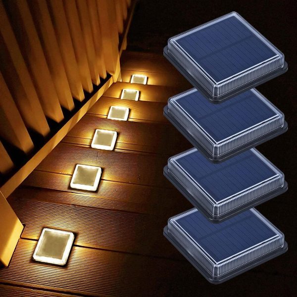 Solar Step Lights, 4-Pack 2700K Warm White LED Solar Deck Lights 40LM, Outdoor Solar Powered Fence Lights, Waterproof for Garden Yard Stairs Patio Ground Driveway Pathway Lighting