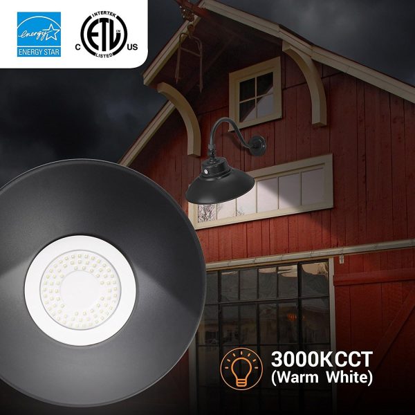 14in. Black Gooseneck Barn Light LED Fixture for Indoor/Outdoor Use ?C Photocell Included - Swivel Head - 42W - 3800lm - Energy Star Rated - ETL Listed - Sign Lighting - 3000K (Warm White)