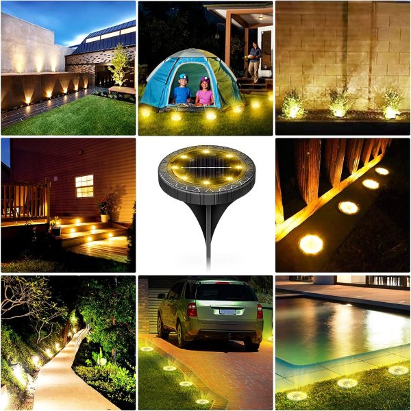 Solar Ground Lights 2 Pack,IP68 Waterproof Solar Pathway Lights, 8 LED Solar Disk Lights Outdoor Decorative, Solar Landscape Lighting for Yard Walkway Driveway Lawn Path Garden(Warm White)
