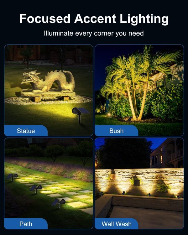 4 Pack Solar Powered Spotlights Outside Waterproof LED Outdoor Spot Lights Landscape Lighting for Tree, Flag, Wall, Yard, Garden, Backyard, Walkway, Super Bright Dust to Dawn Uplighting (Warm White)