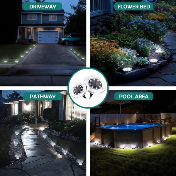Solar Garden Lights, 8 LED Solar Lights Outdoor Waterproof for Outside Garden Disk Landscape Lighting for Ground Yard Deck Lawn Patio Pathway Walkway (12 Pack, White)