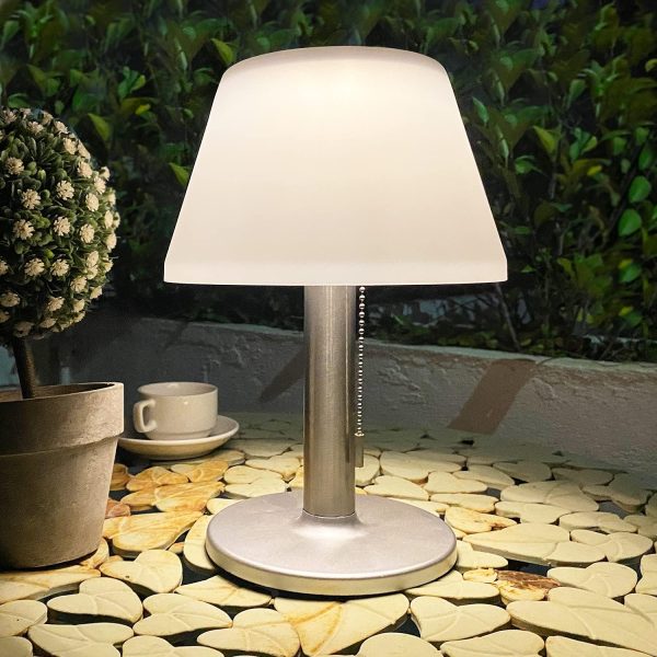 LED Solar Table Lamp Outdoor Waterproof-3 Way Dimmable Outside Patio Table lamp,Solar Modern Bedsid Lamp,Cordless Solar Desk Lamp with Pull Chain for Bedroom Living Room,Garden(Black)
