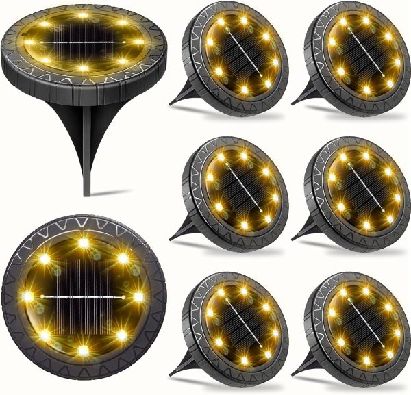 Solar Ground Lights 2 Pack,IP68 Waterproof Solar Pathway Lights, 8 LED Solar Disk Lights Outdoor Decorative, Solar Landscape Lighting for Yard Walkway Driveway Lawn Path Garden(Warm White)