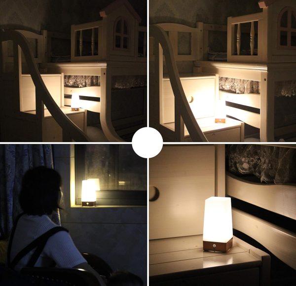 Portable PIR Motion Sensor Retro LED Night Light, Wireless Battery Operated Moving Table Lamp for Kids Room, Nursery, Child House, Living, Bedroom, Hallway, Stair, Kitchen (Golden Round)