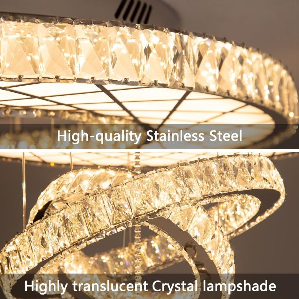 32"W Modern Chandeliers Living Room Light Crystal Flat Mounted Ceiling Lights Dining Room Light Bedroom Ceiling Drop Lighting Fixture Remote Dimmable Lights Bright Light with Dimming Night Light LED