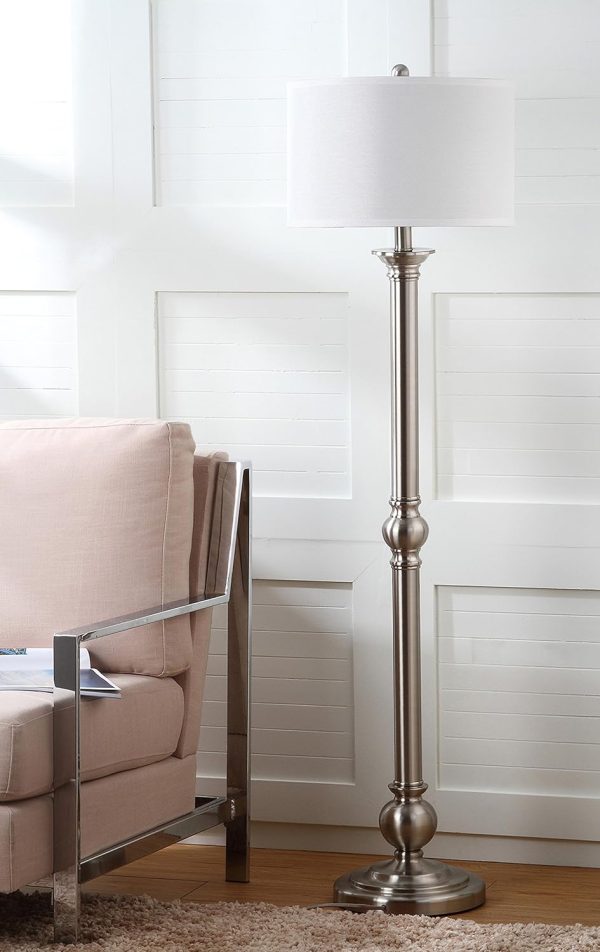 Lighting Collection Theo Modern Farmhouse Nickel 60-inch Living Room Bedroom Home Office Standing Floor Lamp (LED Bulb Included)