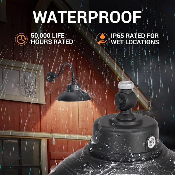 14in. Black Gooseneck Barn Light LED Fixture for Indoor/Outdoor Use ?C Photocell Included - Swivel Head - 42W - 3800lm - Energy Star Rated - ETL Listed - Sign Lighting - 3000K (Warm White)