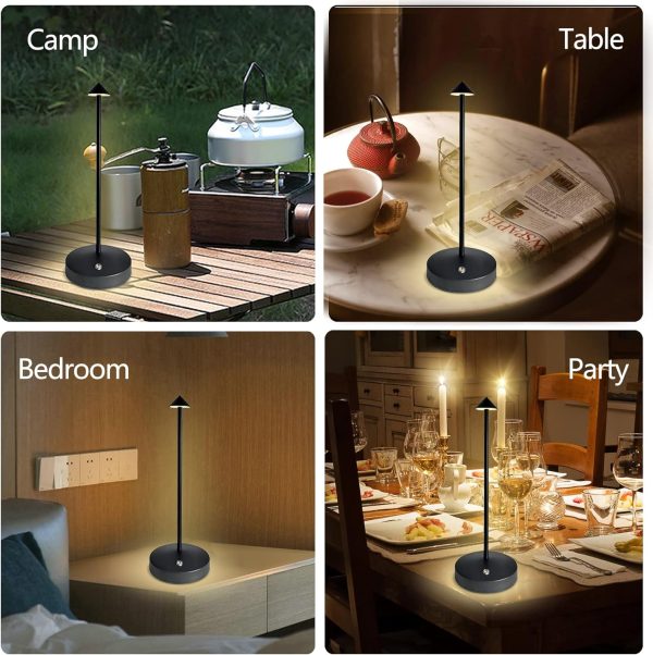 Cordless Table Lamp,Modern Black Battery Operated Table lamp,Portable LED Touch 2 Levels Brightness Dimmable Bar Lamp,Battery Powered Lamp for Bars,Restaurant,Living Room