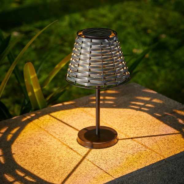 LED Solar Table Lamp Outdoor Waterproof-3 Way Dimmable Outside Patio Table lamp,Solar Modern Bedsid Lamp,Cordless Solar Desk Lamp with Pull Chain for Bedroom Living Room,Garden(Black)