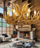 Antler Chandelier 6 Light, Resin Deer Antler Chandelier Lighting, Rustic Antler Ceiling light Fixtures with E12 Base, Christmas Antler Chandelier Decorations for Dining Room Porch Kitchen Entryway