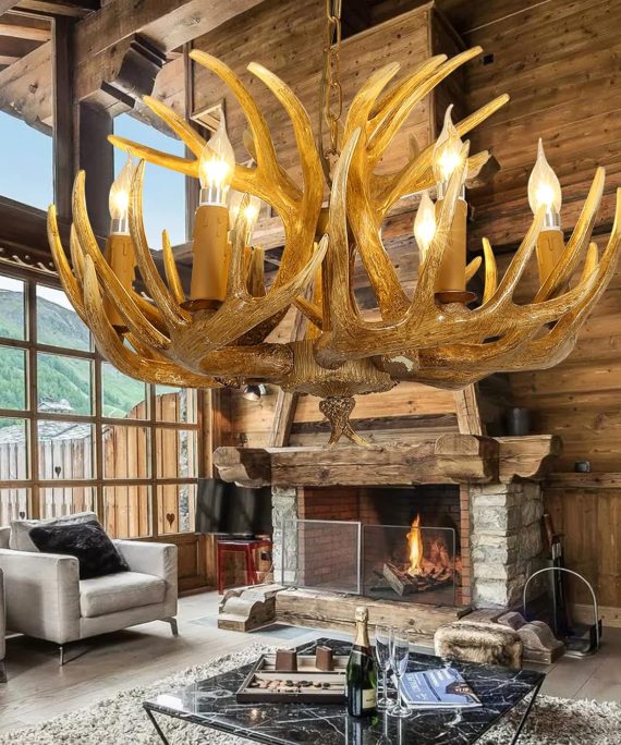 Antler Chandelier 6 Light, Resin Deer Antler Chandelier Lighting, Rustic Antler Ceiling light Fixtures with E12 Base, Christmas Antler Chandelier Decorations for Dining Room Porch Kitchen Entryway