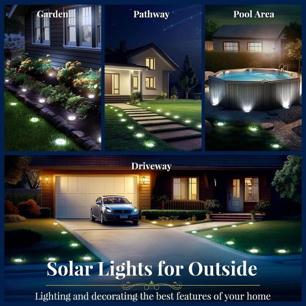 Solar Garden Lights, 8 LED Solar Lights Outdoor Waterproof for Outside Garden Disk Landscape Lighting for Ground Yard Deck Lawn Patio Pathway Walkway (12 Pack, White)