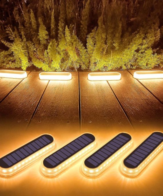 Solar Step Lights, 4-Pack 2700K Warm White LED Solar Deck Lights 40LM, Outdoor Solar Powered Fence Lights, Waterproof for Garden Yard Stairs Patio Ground Driveway Pathway Lighting