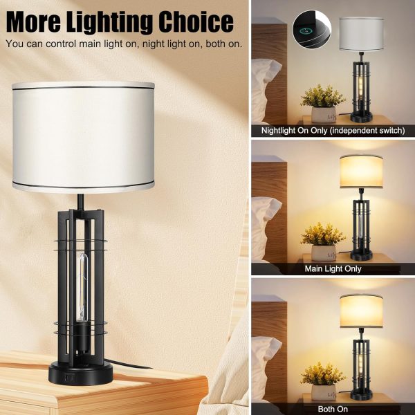 Bedside Lamps Set of 2, 3 Way Dimmable Bedside Table Lamp with LED Nightlight, Touch Beside lamp with A+C Charging Ports, Nightstand Lamps for Bedroom, Living Room (4 LED Bulbs Included)