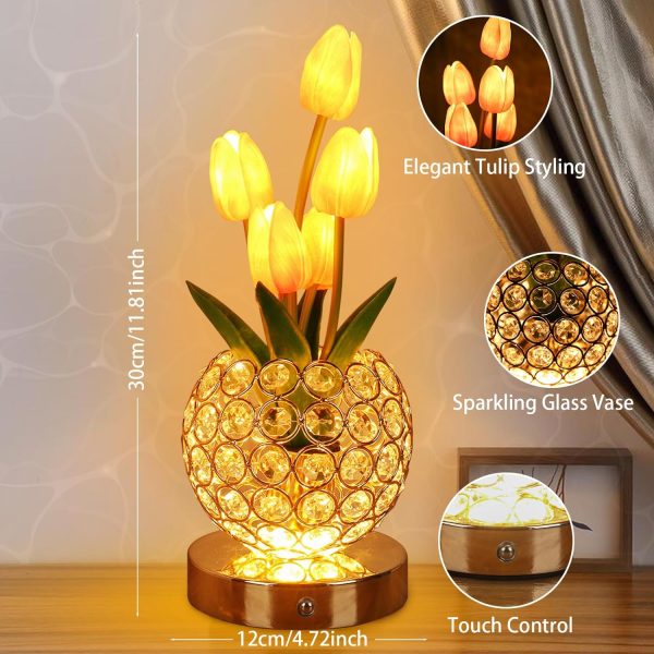 Tulip Flower Lamps, Table Lamp with USB Charging??Desk Lamp LED Analog Tulip Night Light with Vase, Table Lamp Decorations, Date Party Home Decoration