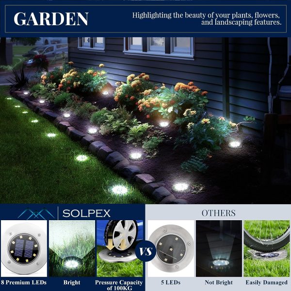 Solar Garden Lights, 8 LED Solar Lights Outdoor Waterproof for Outside Garden Disk Landscape Lighting for Ground Yard Deck Lawn Patio Pathway Walkway (12 Pack, White)